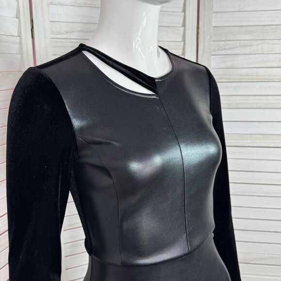 Armani Exchange Faux Leather Velvet Cutout Bodycon Sheath Dress Black XS - Picture 7 of 15